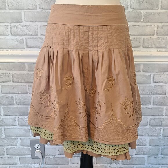 Toi et Moi Cotton Embroidered Eyelet Layered Skirt Med Cottage Romantic Feminine - Picture 2 of 8